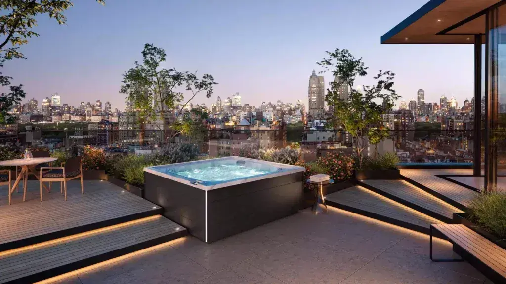 An evening hot tub install